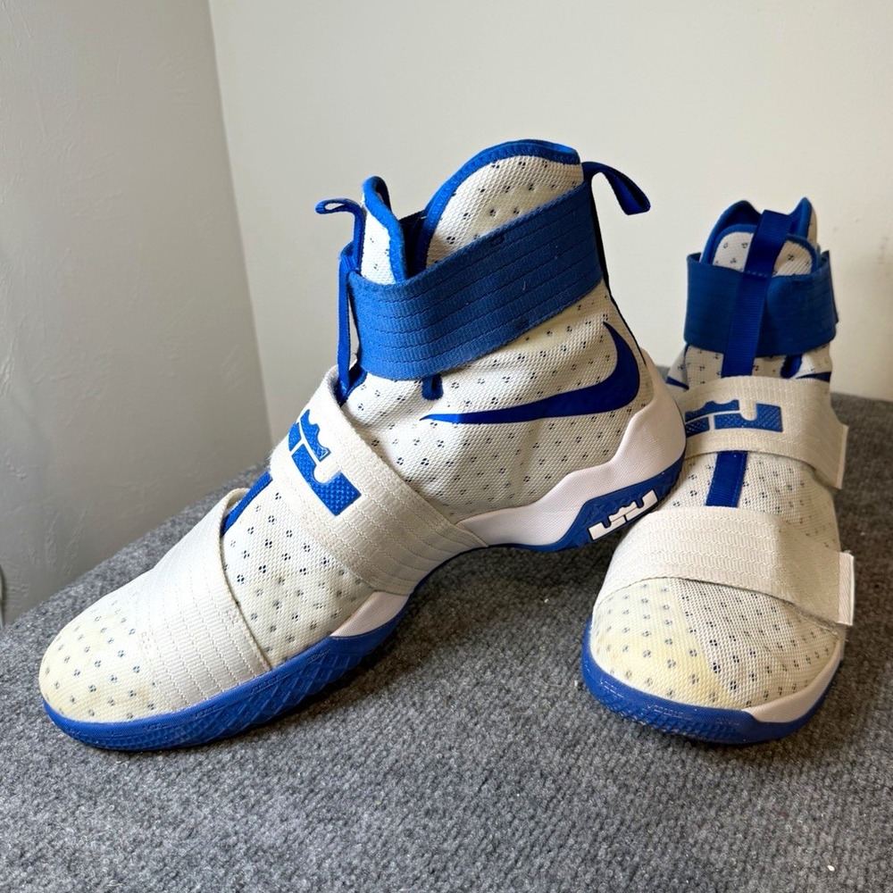 Nike LeBron Soldier 10 Sz 15 Blue Top Strap Basketball Sneakers 856489-140